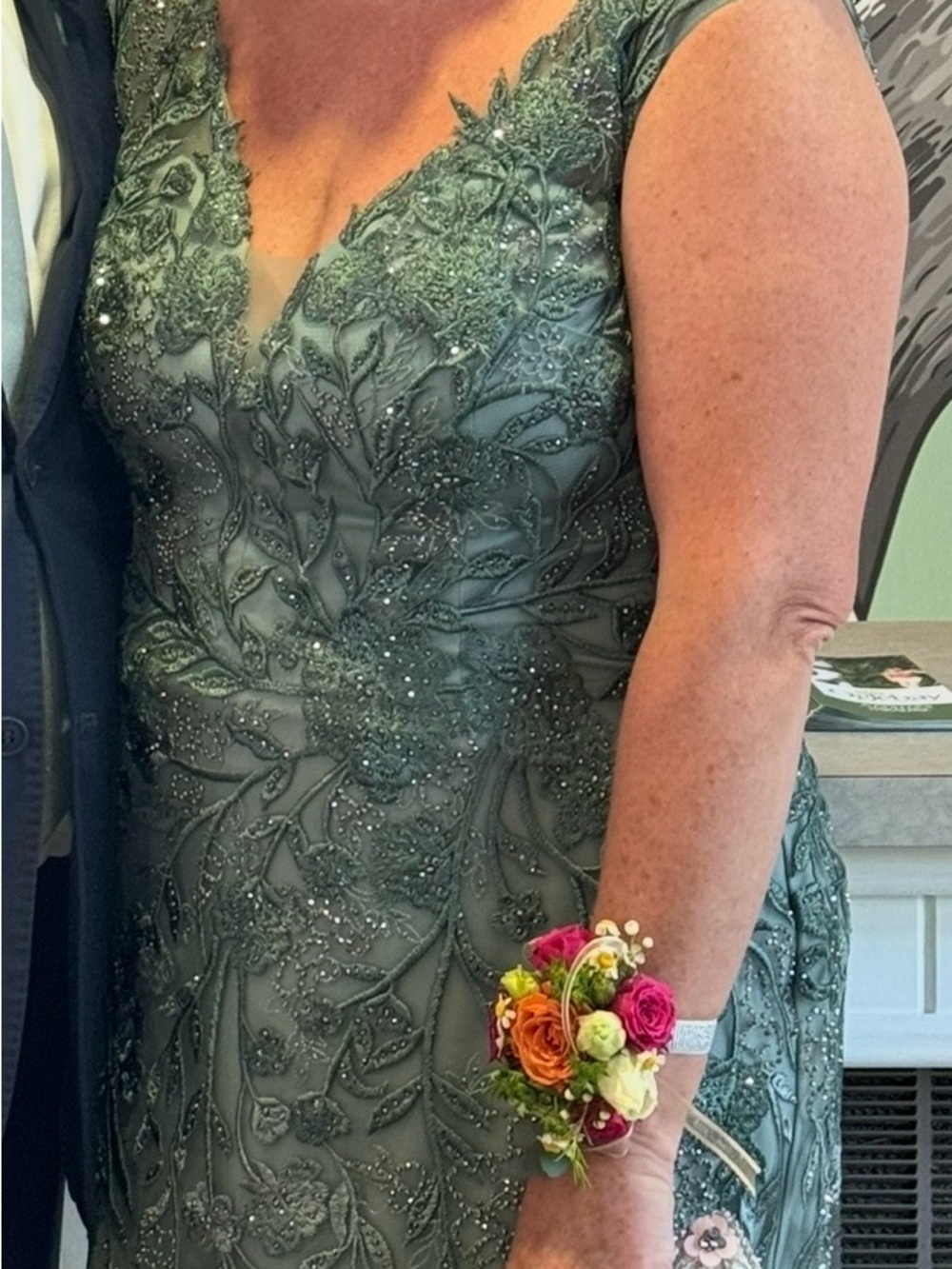 Montage by Mon Cheri Sage Embroidered V-Neck Maxi Gown. Mother of Bride - Picture 4 of 6